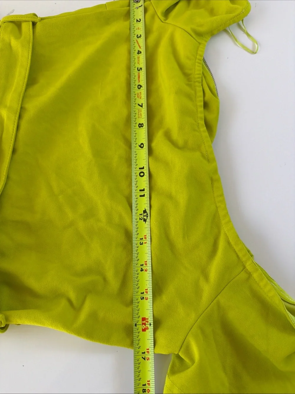 Boohoo Lime Neon Green Moto Asymmetric Zip Off The Shoulder Belted Mini Dress 14